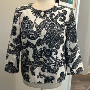 NWOT-  Talbots White and Blue floral blazer. Size 8P